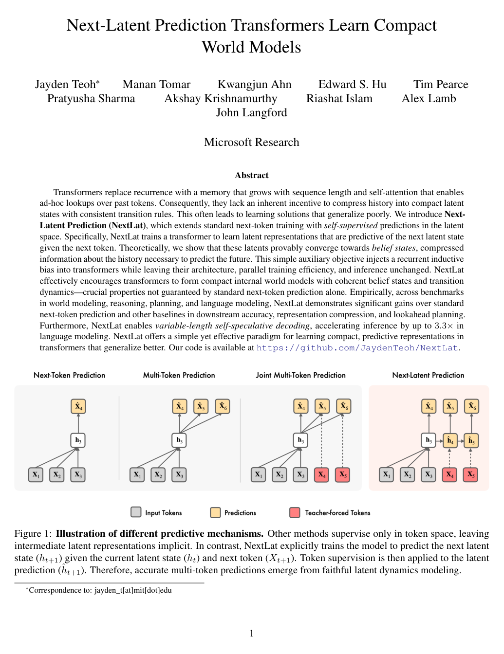 Next-Latent Prediction Transformers Learn Compact World Models
