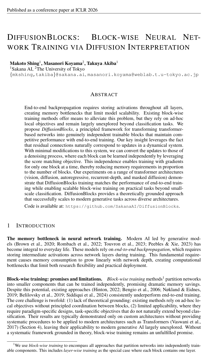 DiffusionBlocks: Block-wise Neural Network Training via Diffusion Interpretation