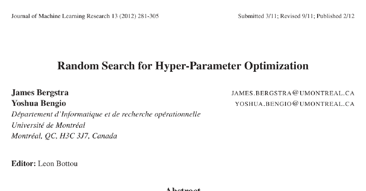 Random Search for Hyper-Parameter Optimization cover
