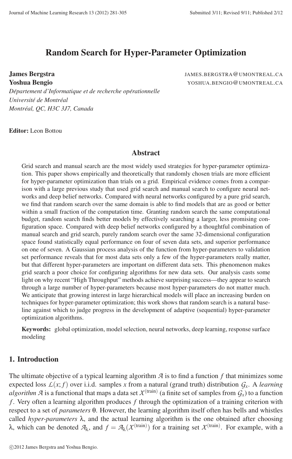 Random Search for Hyper-Parameter Optimization