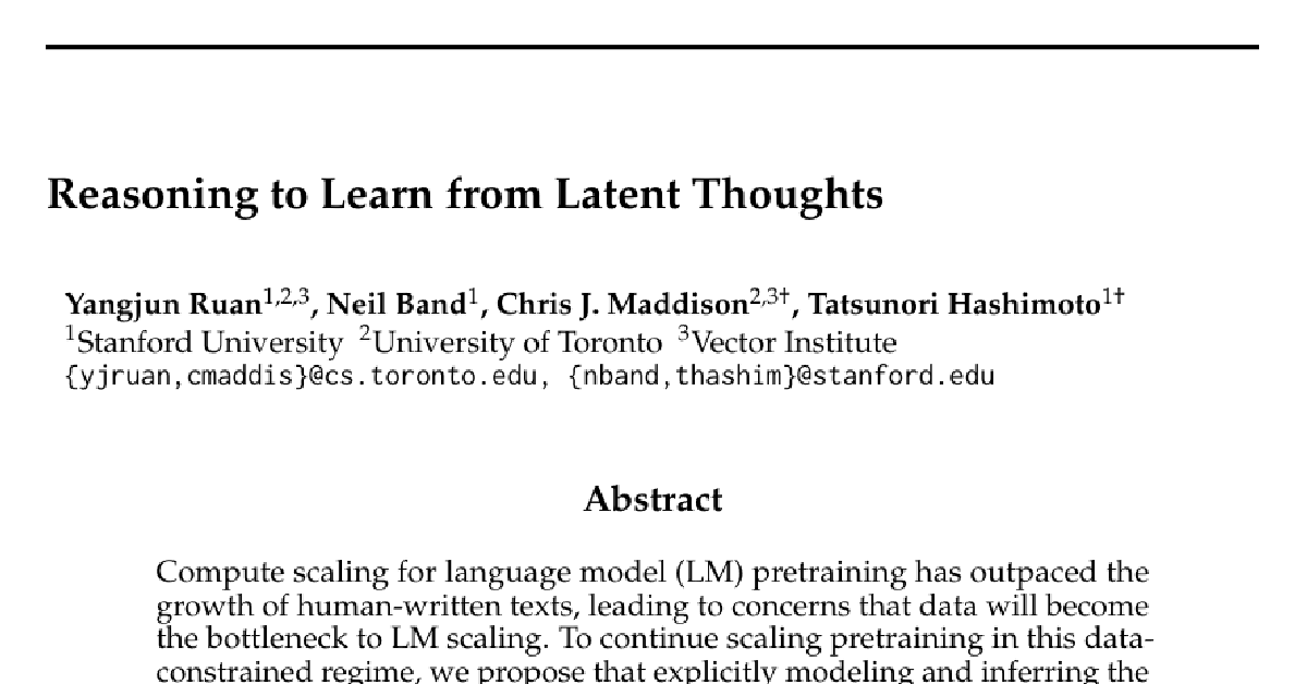 Reasoning to Learn from Latent Thoughts cover