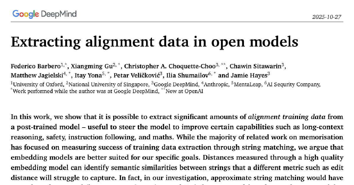 Extracting alignment data in open models cover