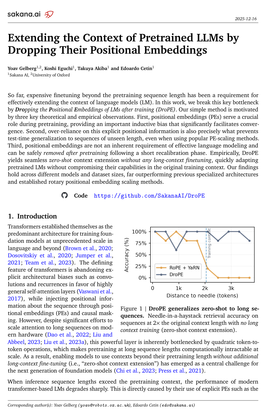Extending the Context of Pretrained LLMs by Dropping Their Positional Embeddings