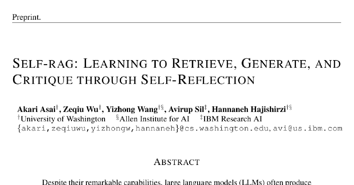 Self-RAG: Learning to Retrieve, Generate, and Critique through Self-Reflection cover