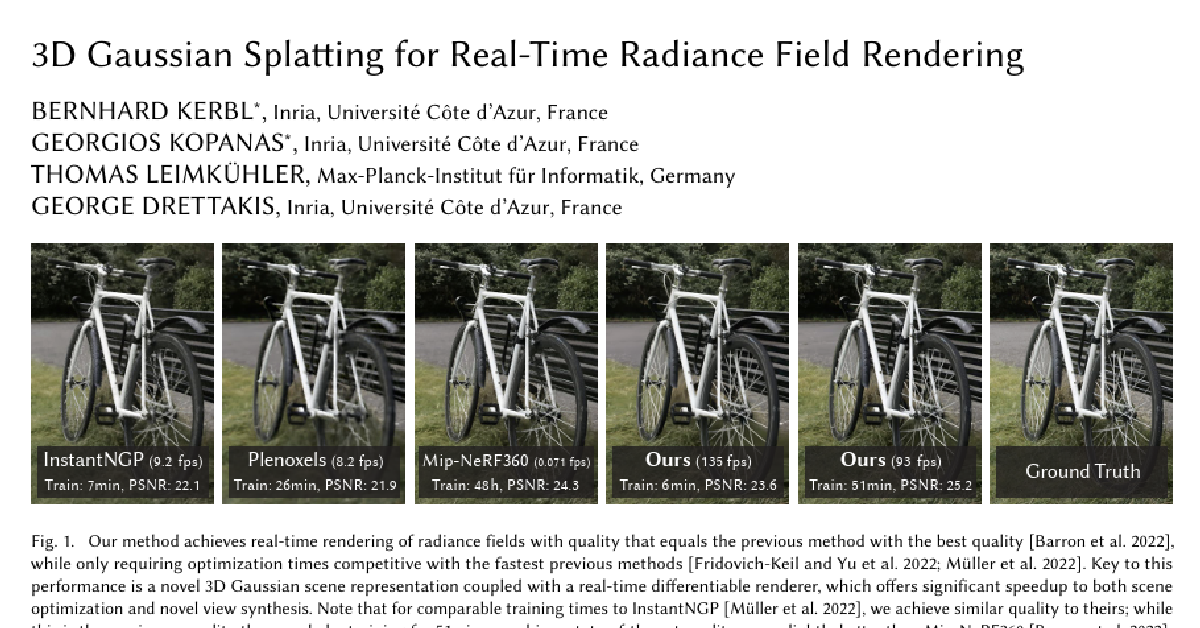 3D Gaussian Splatting for Real-Time Radiance Field Rendering cover
