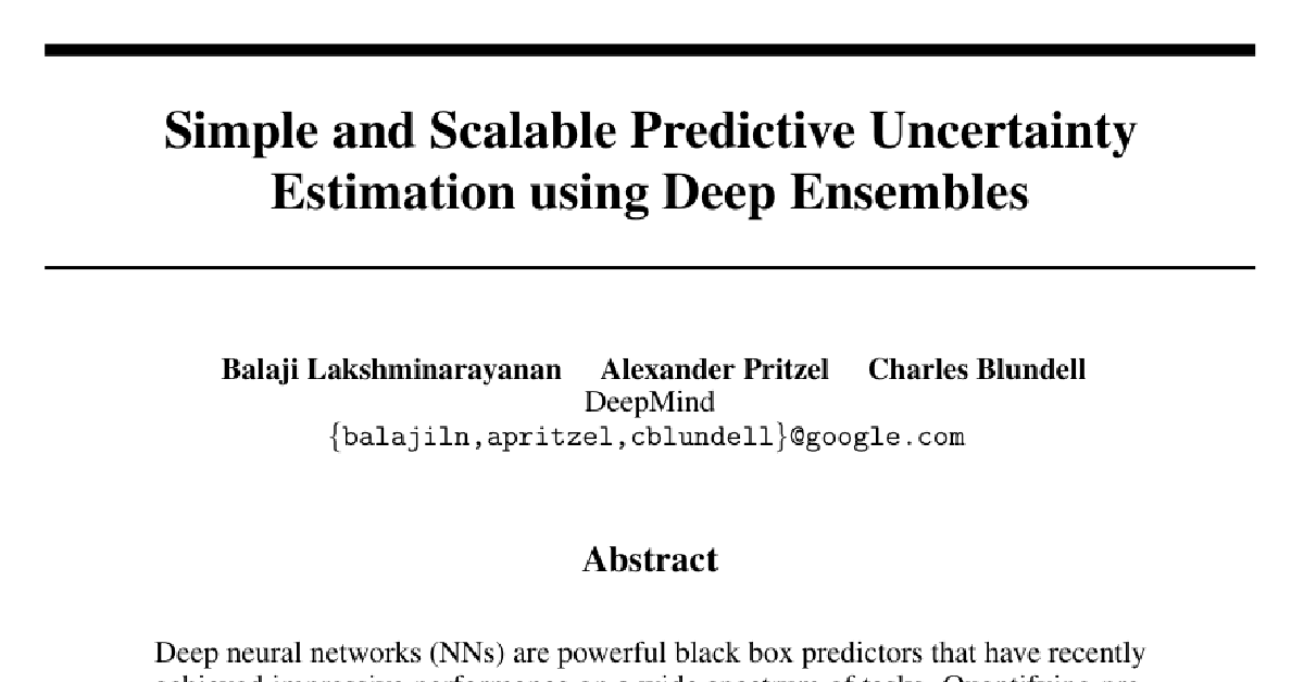 Simple and Scalable Predictive Uncertainty Estimation using Deep Ensembles cover