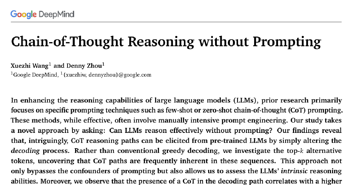 Chain-of-Thought Reasoning Without Prompting cover