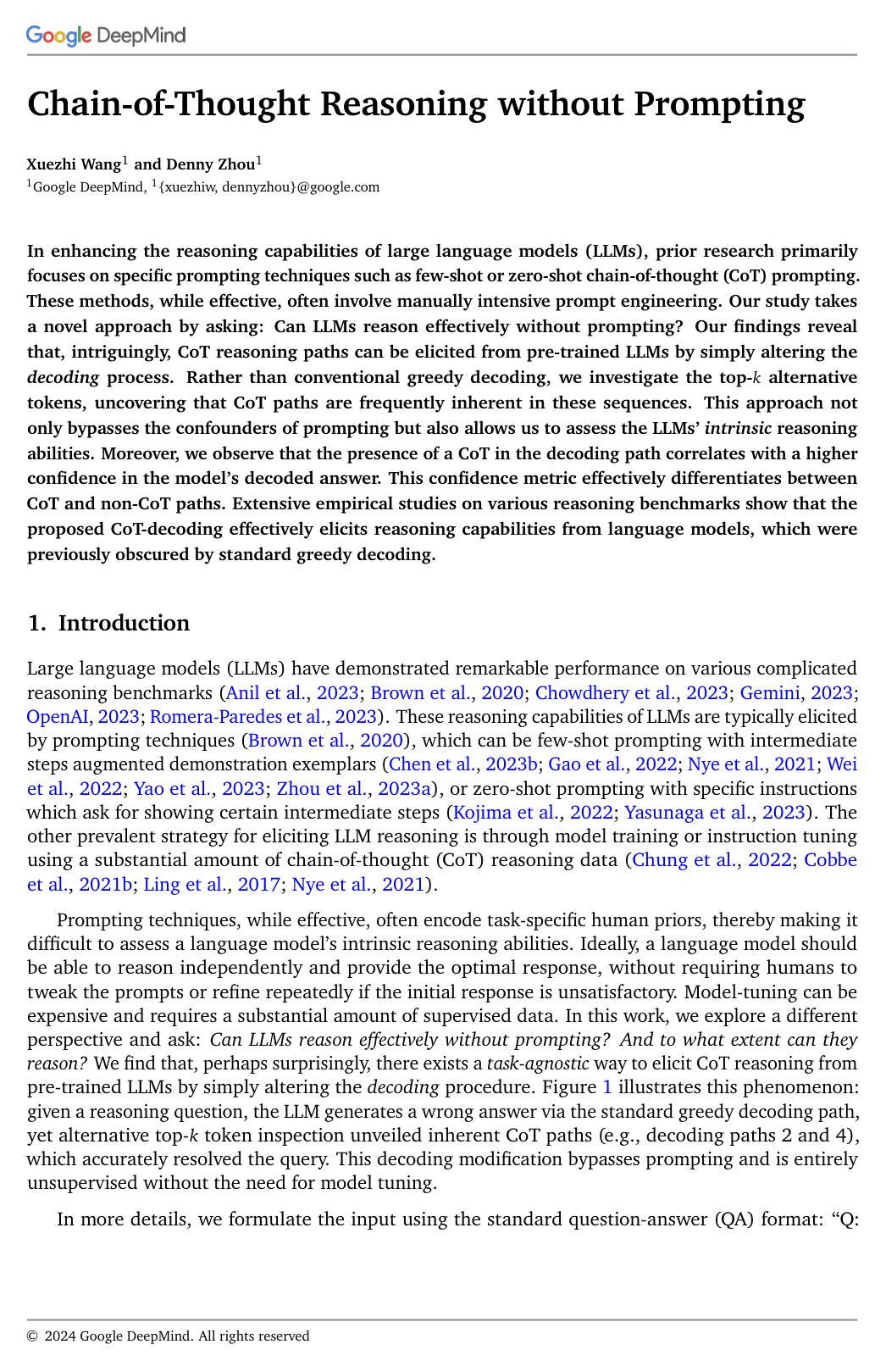 Chain-of-Thought Reasoning Without Prompting