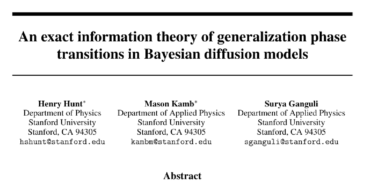 An exact information theory of generalization phase transitions in Bayesian diffusion models cover