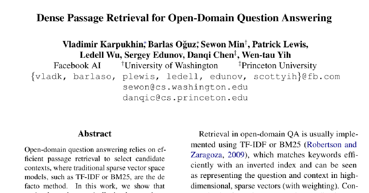 Dense Passage Retrieval for Open-Domain Question Answering cover