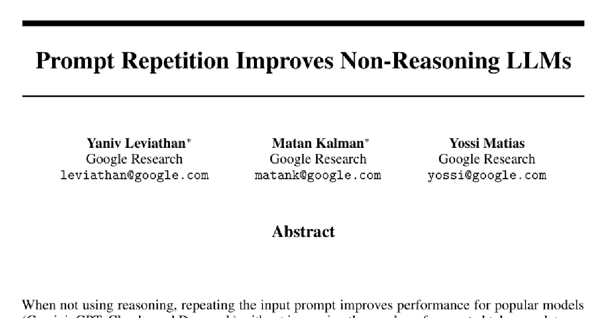 Prompt Repetition Improves Non-Reasoning LLMs cover