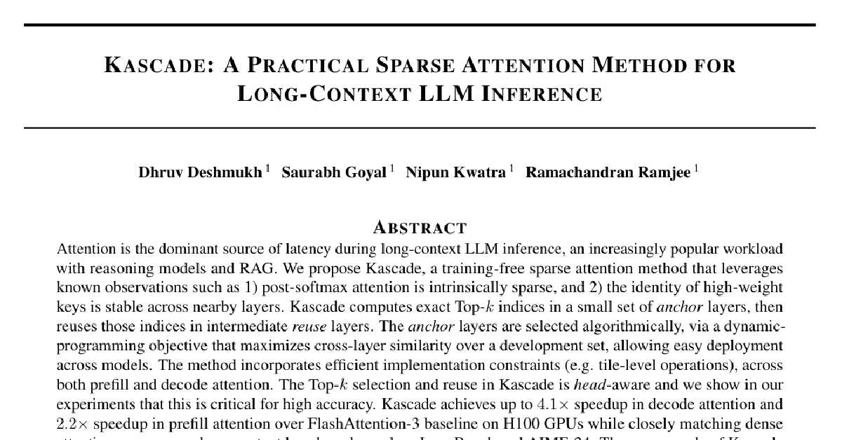 Kascade: A Practical Sparse Attention Method for Long-Context LLM Inference cover