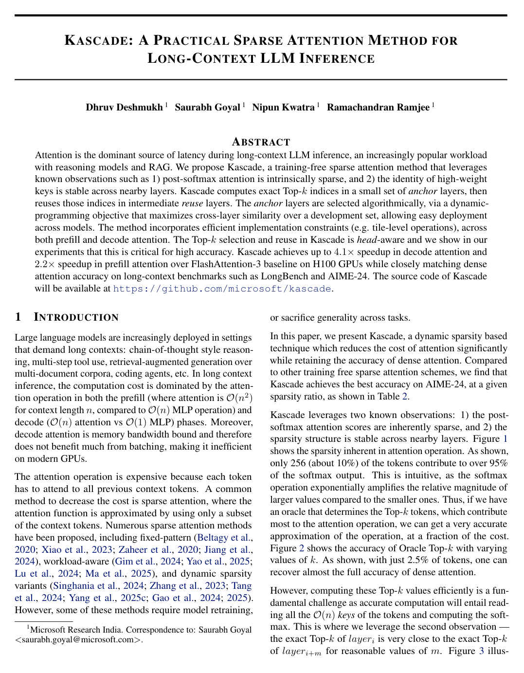 Kascade: A Practical Sparse Attention Method for Long-Context LLM Inference