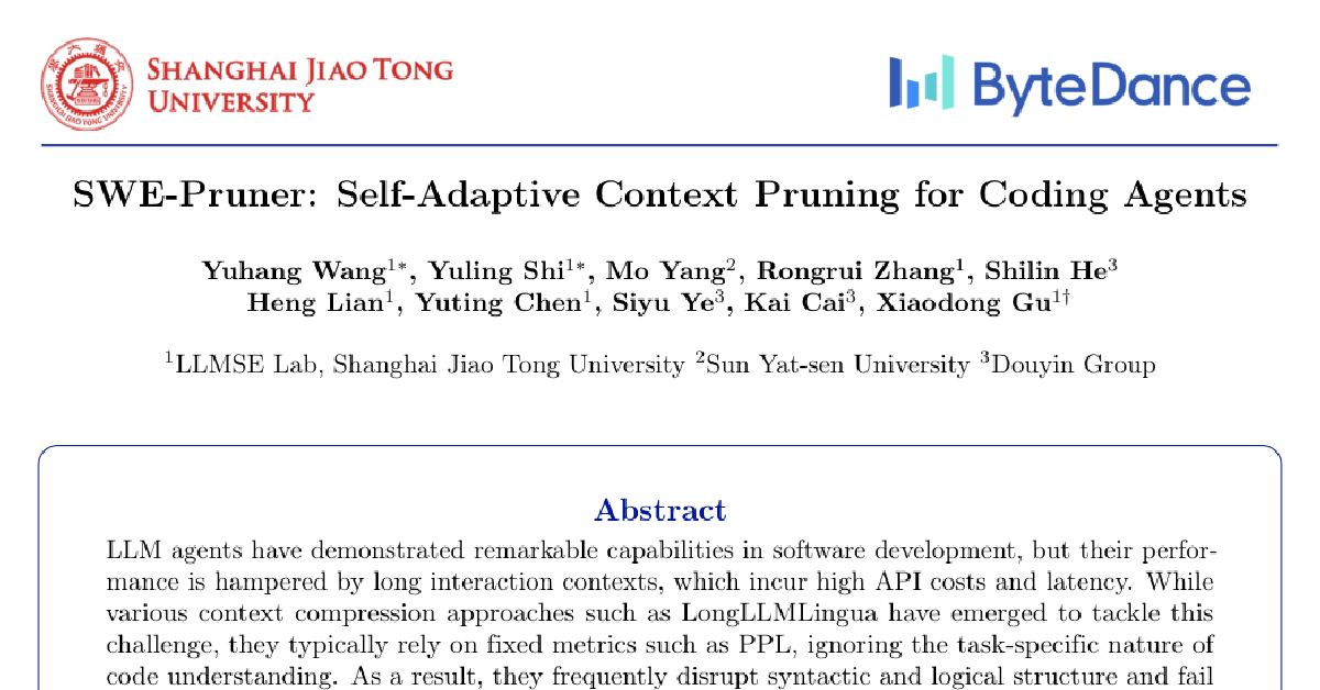 SWE-Pruner: Self-Adaptive Context Pruning for Coding Agents cover