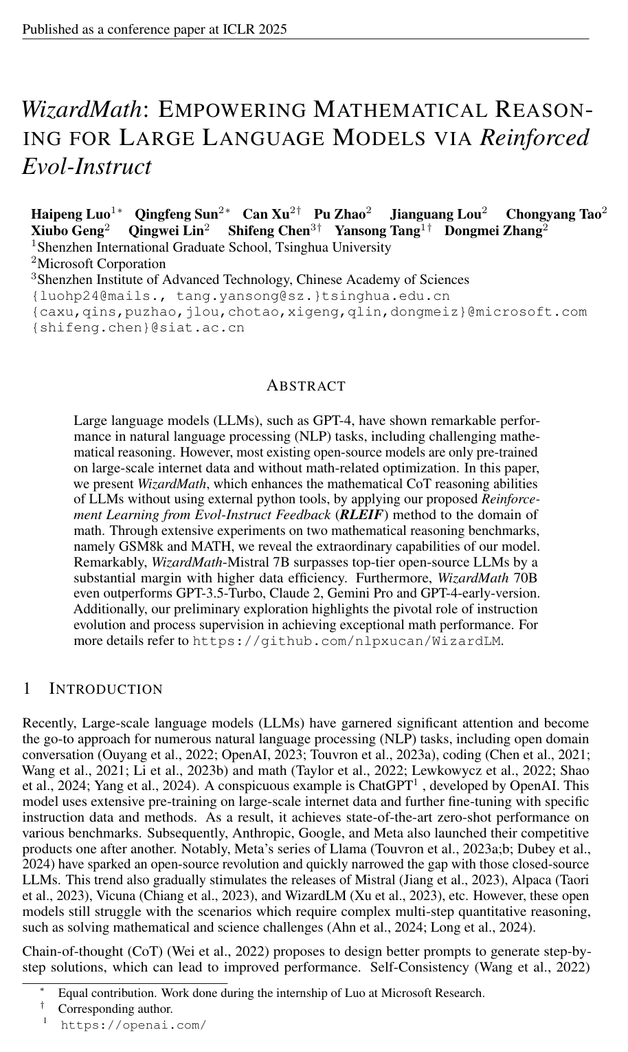 WizardMath: Empowering Mathematical Reasoning for Large Language Models via Reinforced Evol-Instruct