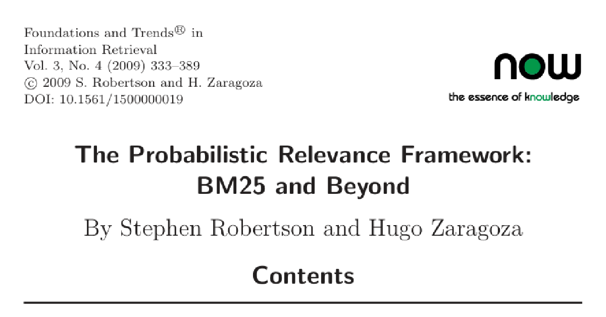 The Probabilistic Relevance Framework: BM25 and Beyond cover