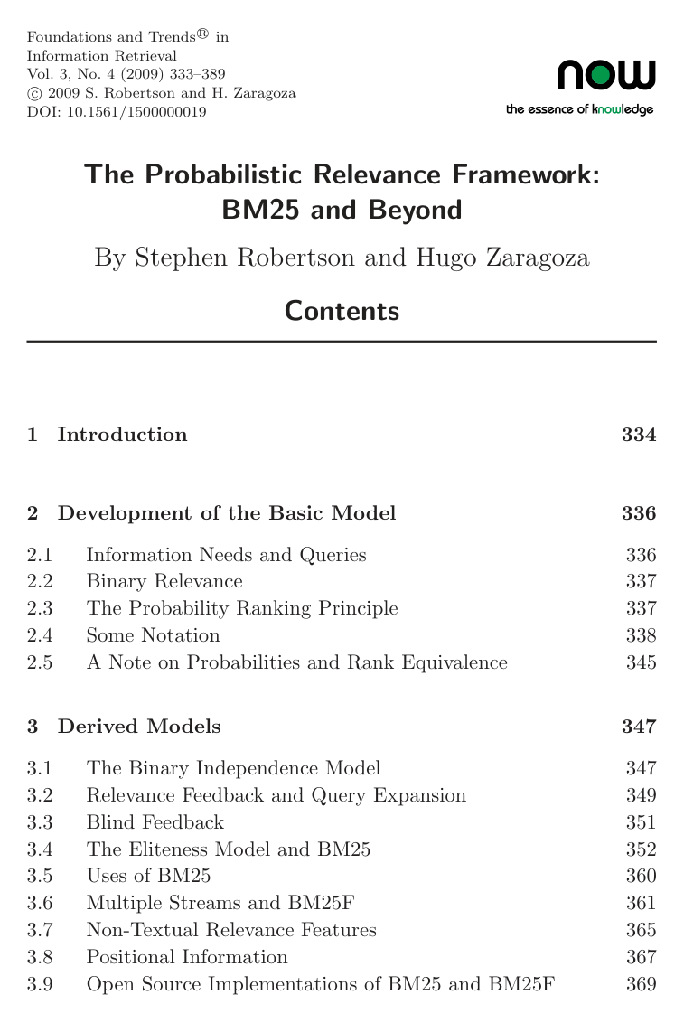The Probabilistic Relevance Framework: BM25 and Beyond