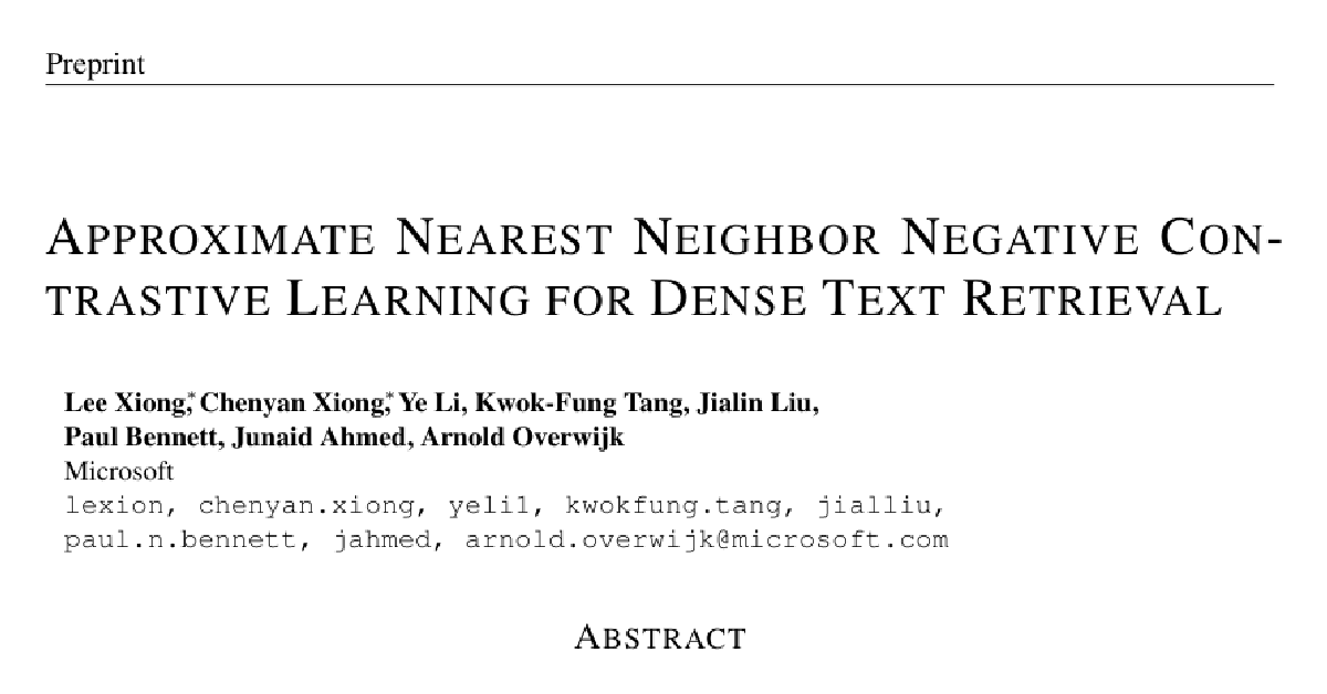 Approximate Nearest Neighbor Negative Contrastive Learning for Dense Text Retrieval cover