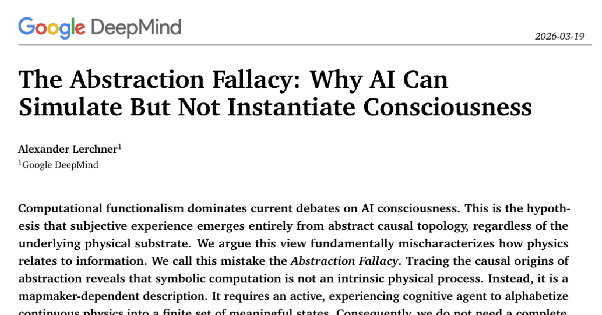 The Abstraction Fallacy: Why AI Can Simulate But Not Instantiate Consciousness cover