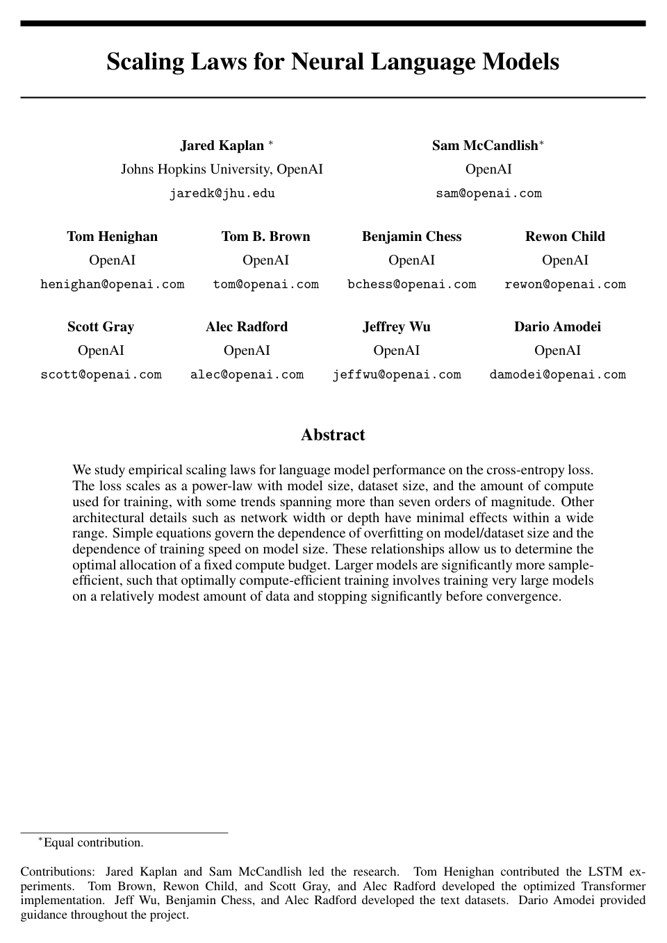 Scaling Laws for Neural Language Models