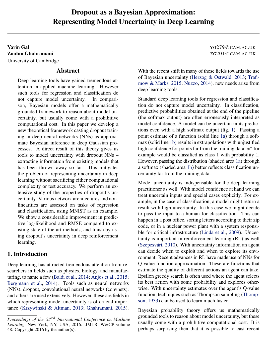 Dropout as a Bayesian Approximation: Representing Model Uncertainty in Deep Learning