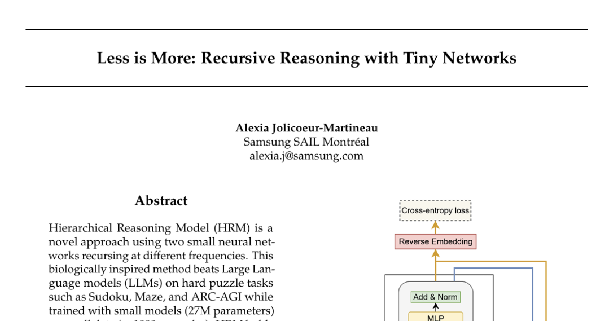 Less is More: Recursive Reasoning with Tiny Networks cover