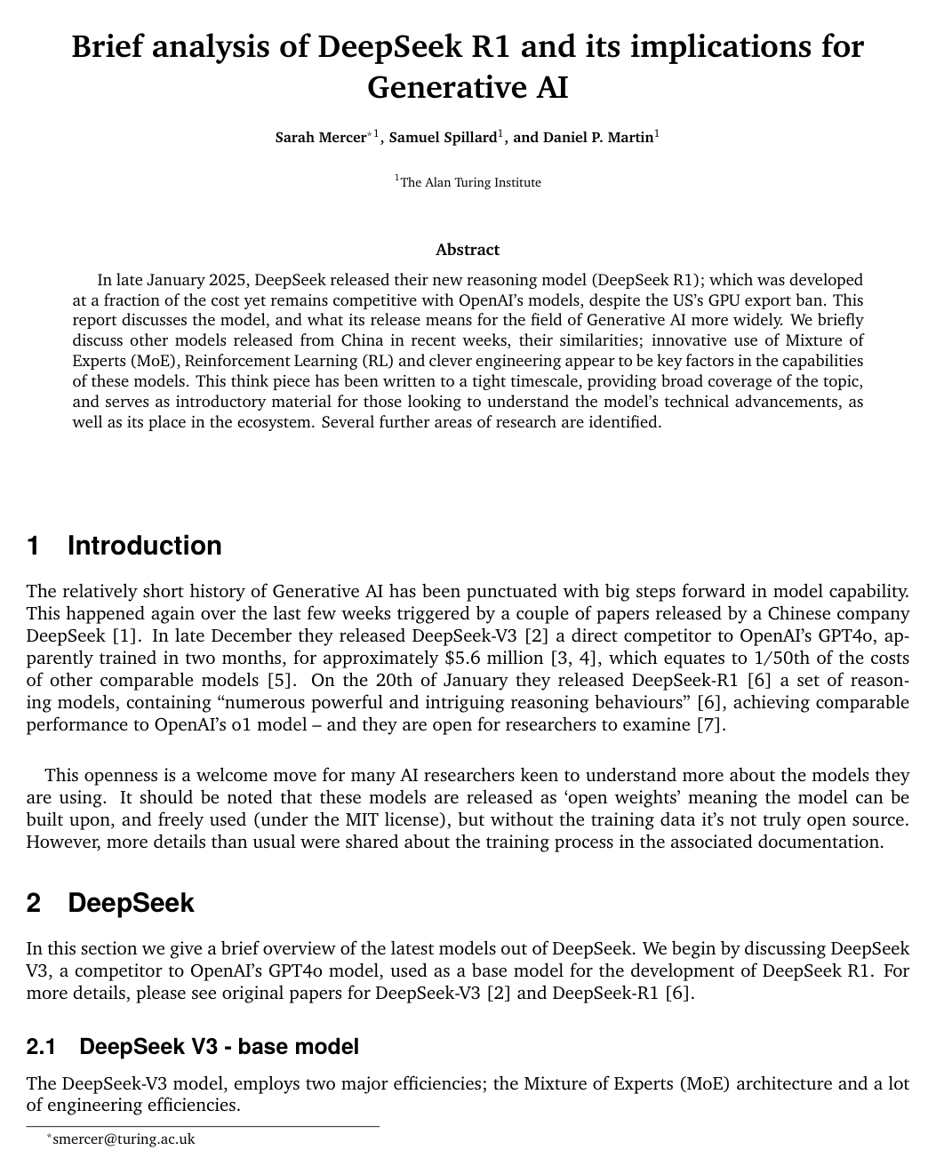 Brief analysis of DeepSeek R1 and its implications for Generative AI