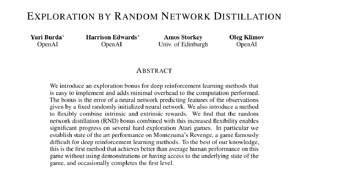 Exploration by Random Network Distillation cover