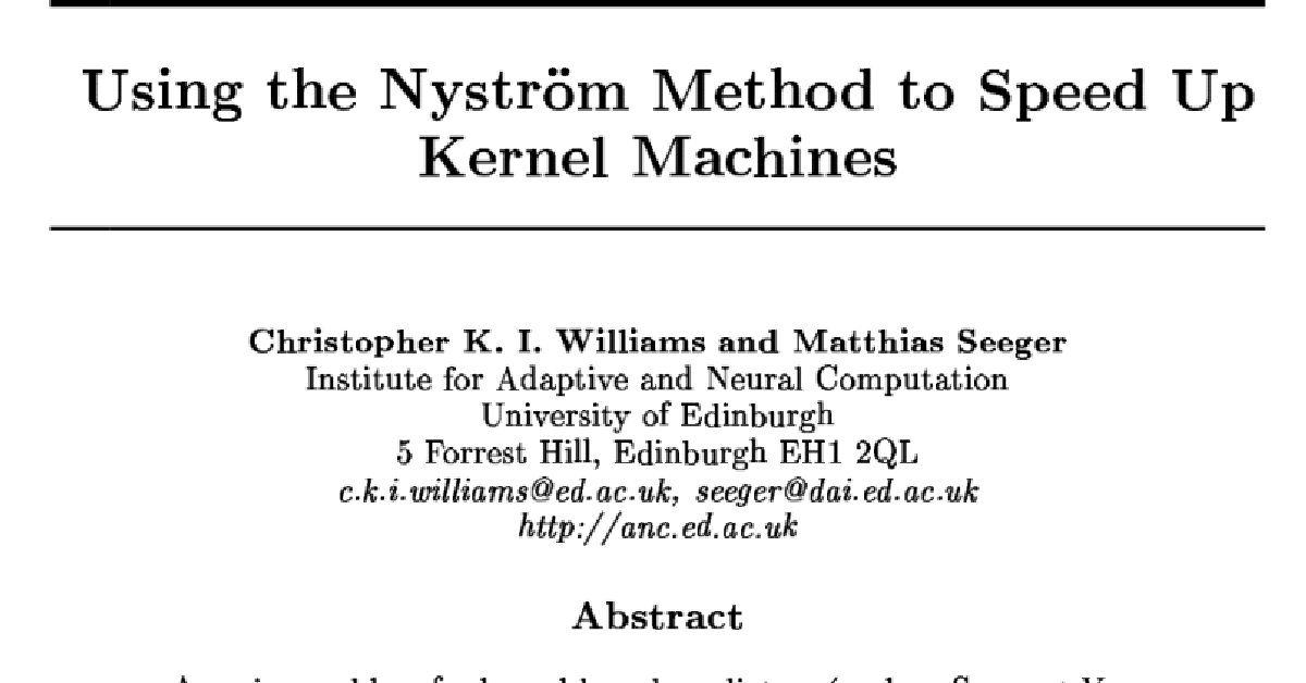 Using the Nyström Method to Speed Up Kernel Machines cover