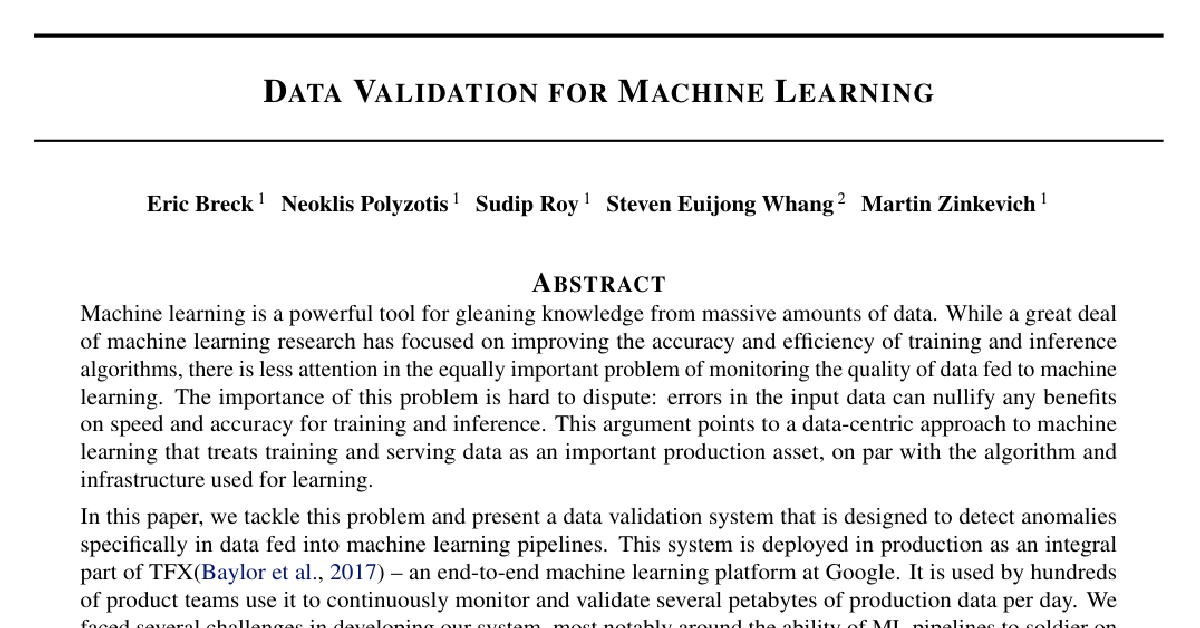 Data Validation for Machine Learning cover