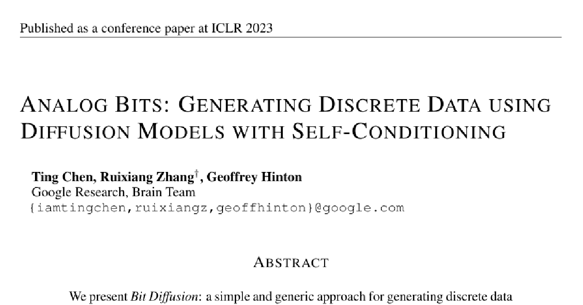 Analog Bits: Generating Discrete Data using Diffusion Models with Self-Conditioning cover