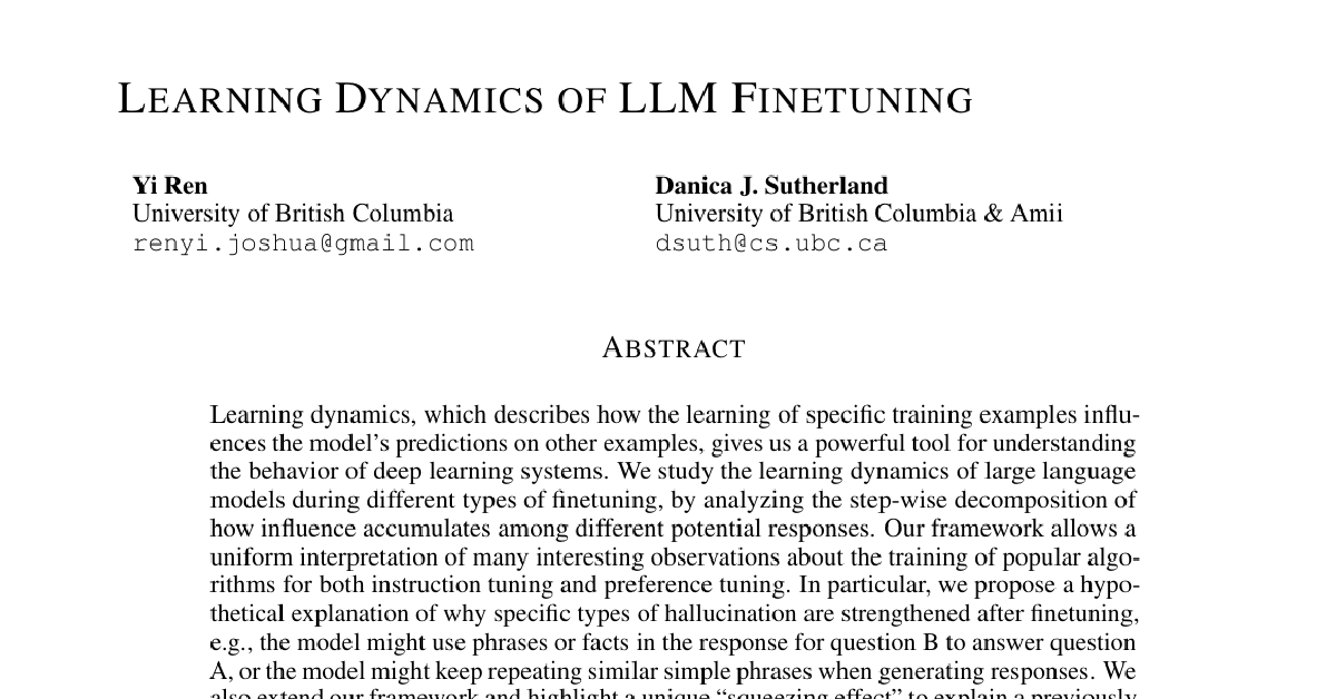 Learning Dynamics of LLM Finetuning cover