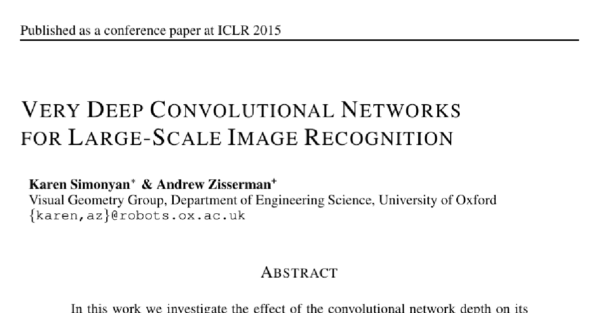 Very Deep Convolutional Networks for Large-Scale Image Recognition cover