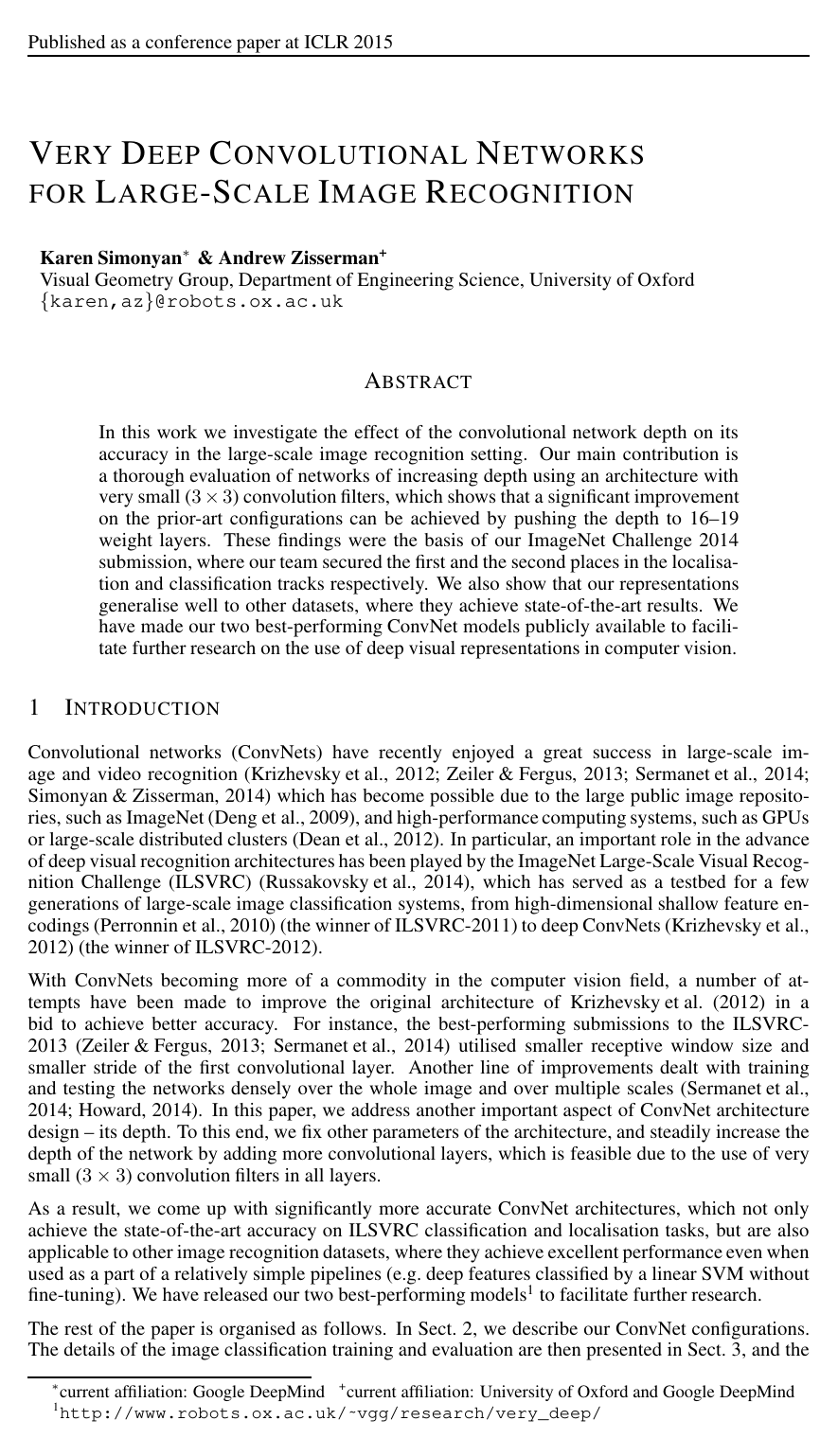Very Deep Convolutional Networks for Large-Scale Image Recognition