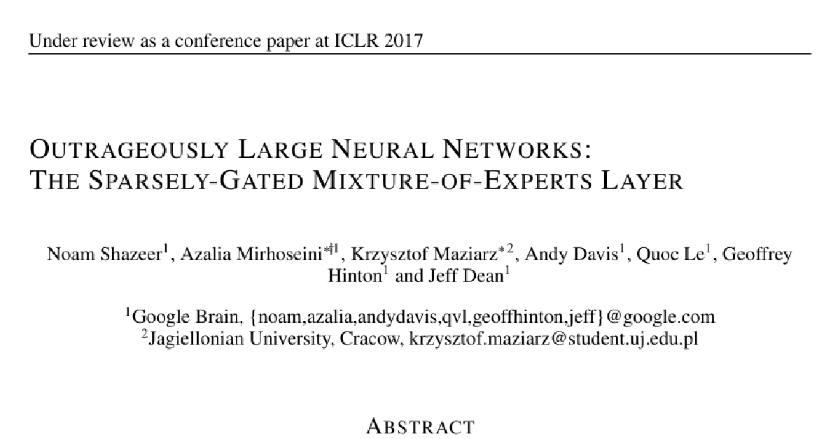Outrageously Large Neural Networks: The Sparsely-Gated Mixture-of-Experts Layer cover