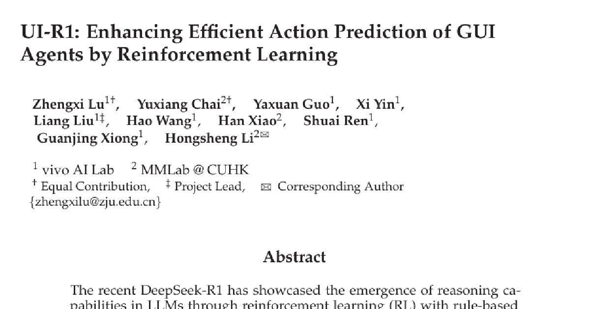 UI-R1: Enhancing Efficient Action Prediction of GUI Agents by Reinforcement Learning cover