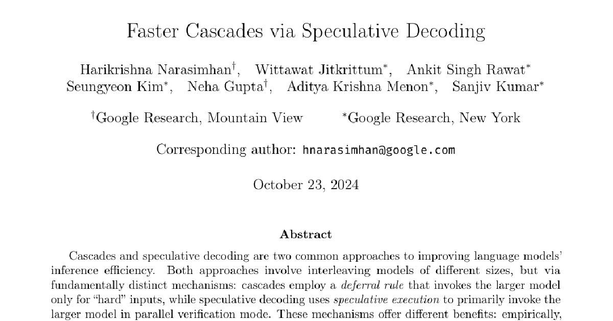 Faster Cascades via Speculative Decoding — Read with an AI tutor