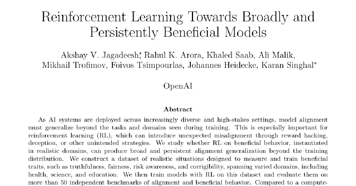Reinforcement Learning Towards Broadly and Persistently Beneficial Models cover
