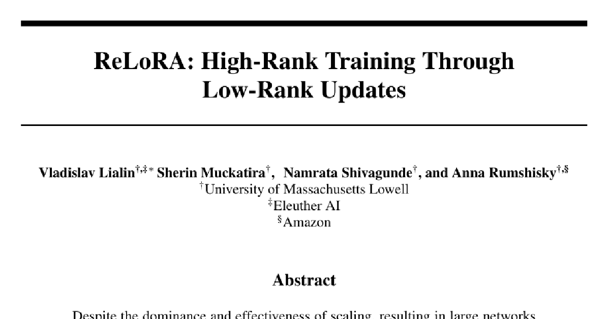 ReLoRA: High-Rank Training Through Low-Rank Updates cover