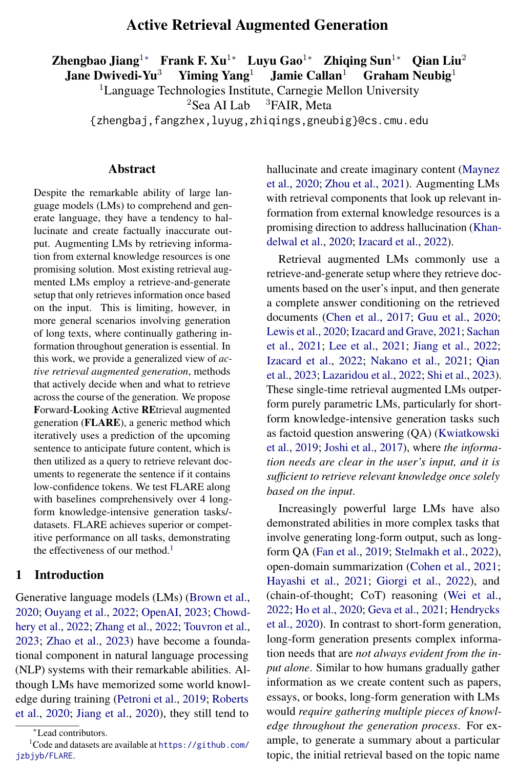 Active Retrieval Augmented Generation