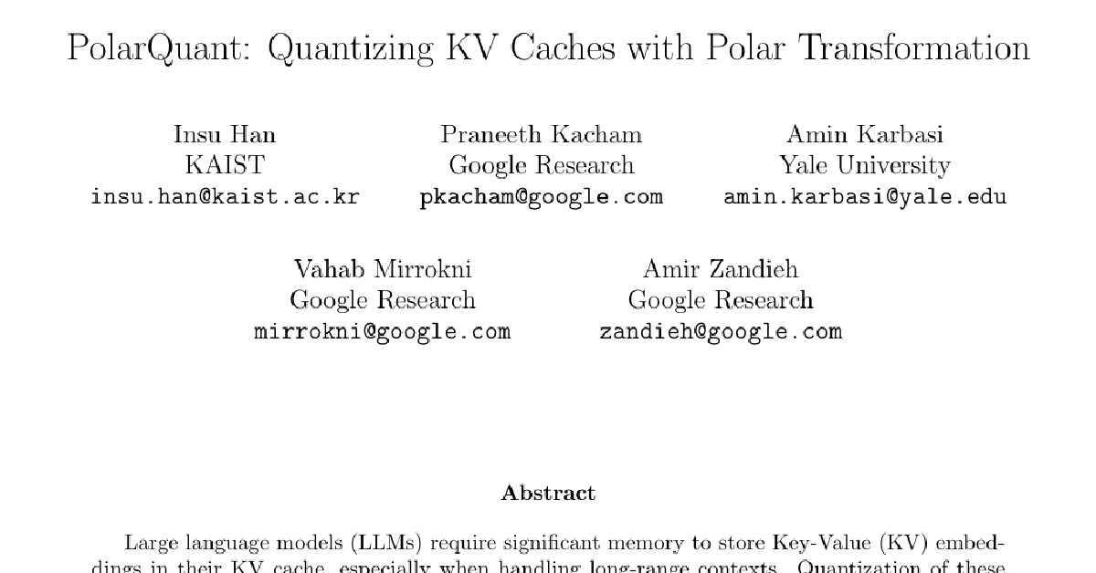 PolarQuant: Quantizing KV Caches with Polar Transformation cover