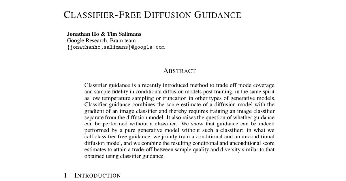Classifier-Free Diffusion Guidance cover