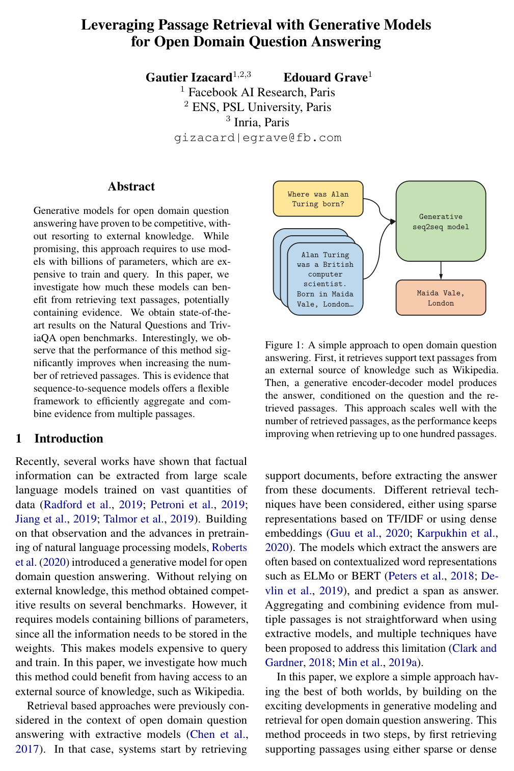 Leveraging Passage Retrieval with Generative Models for Open Domain Question Answering