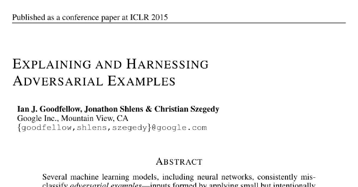 Explaining and Harnessing Adversarial Examples cover