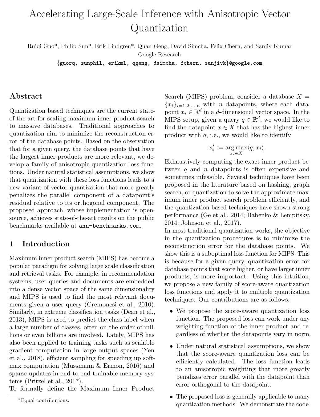 Accelerating Large-Scale Inference with Anisotropic Vector Quantization