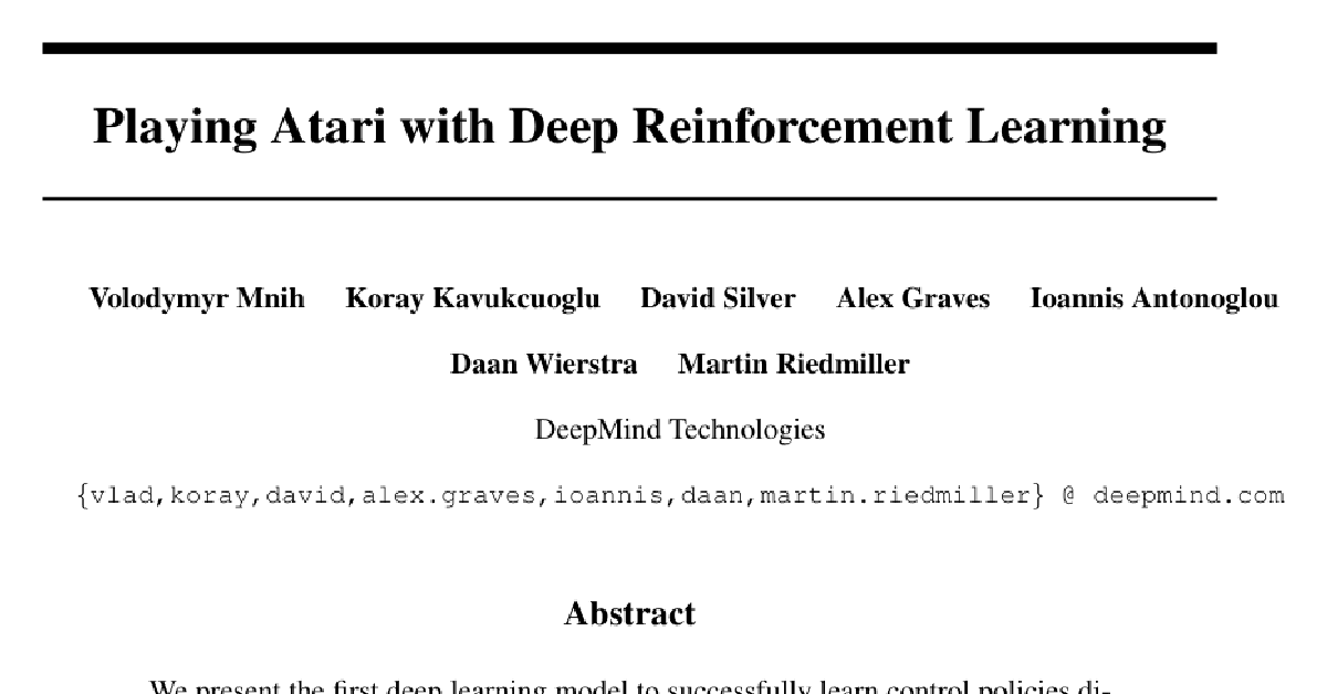 Playing Atari with Deep Reinforcement Learning cover