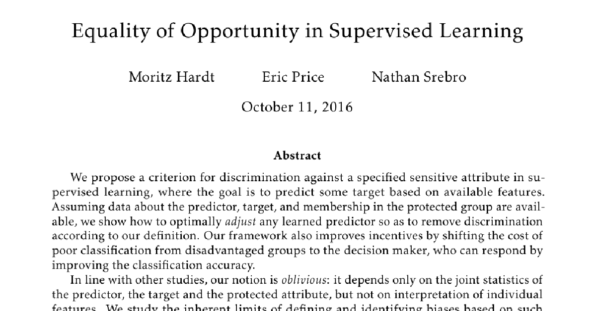 Equality of Opportunity in Supervised Learning cover