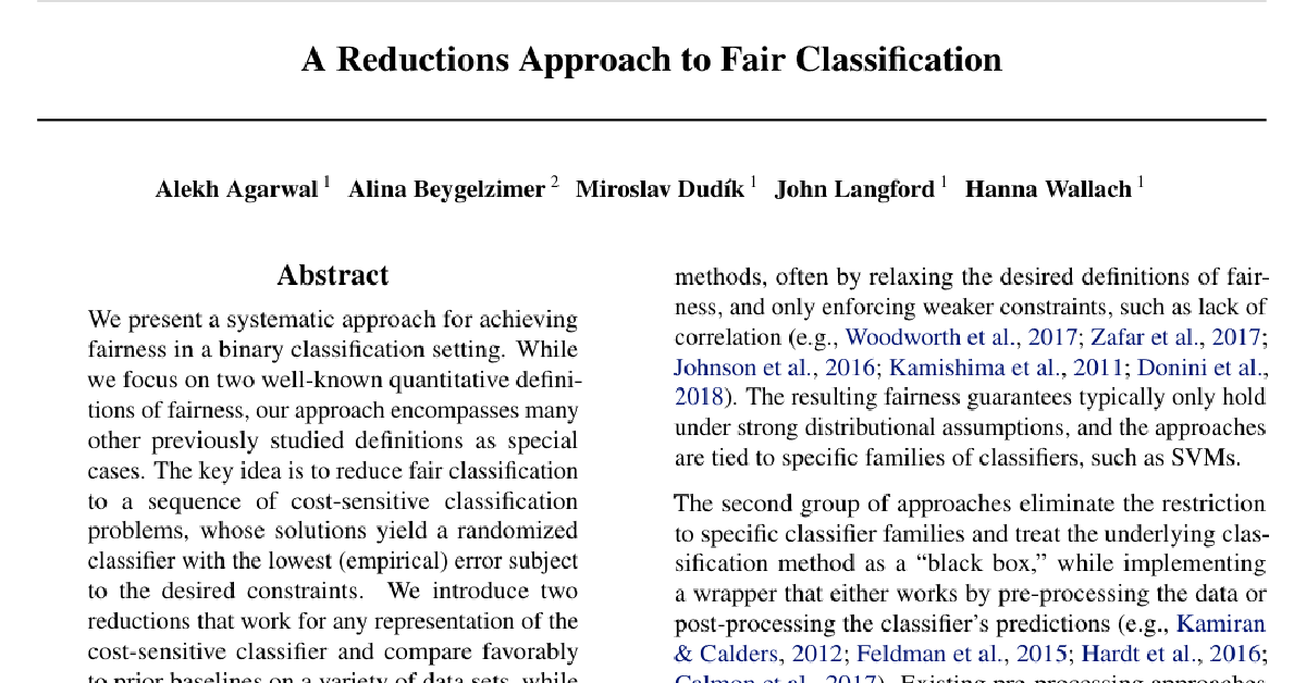 A Reductions Approach to Fair Classification cover