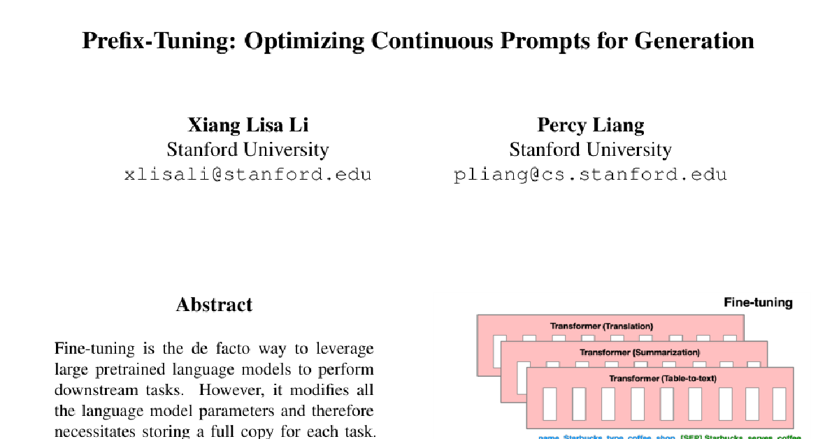 Prefix-Tuning: Optimizing Continuous Prompts for Generation cover