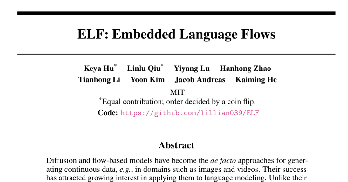 ELF: Embedded Language Flows cover